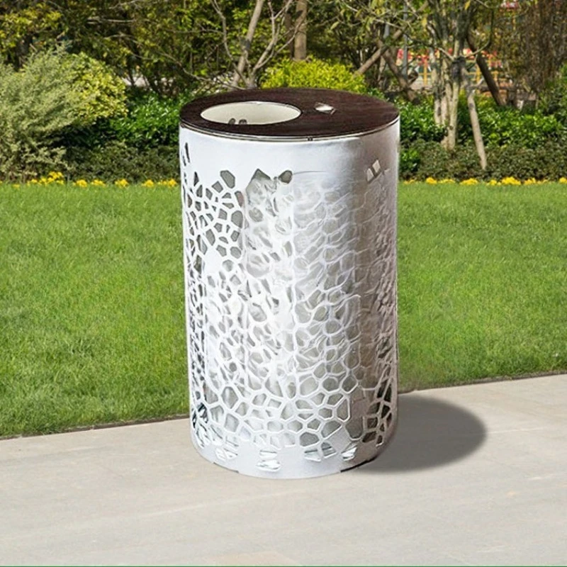 

Trash can stainless steel round hollow 304 indoor shopping mall hotel office building stainless steel new trash can