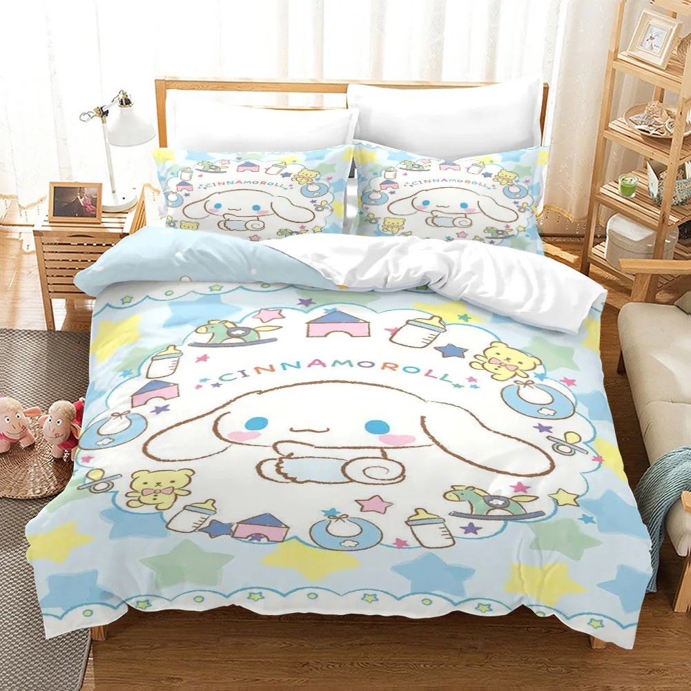 Cartoon Sanrio Duvet Cover Set Kawaii Cinnamoroll Quilt Cover Pillowcase Set Kids Girls Comfortable Bed Set Full Twin King Size