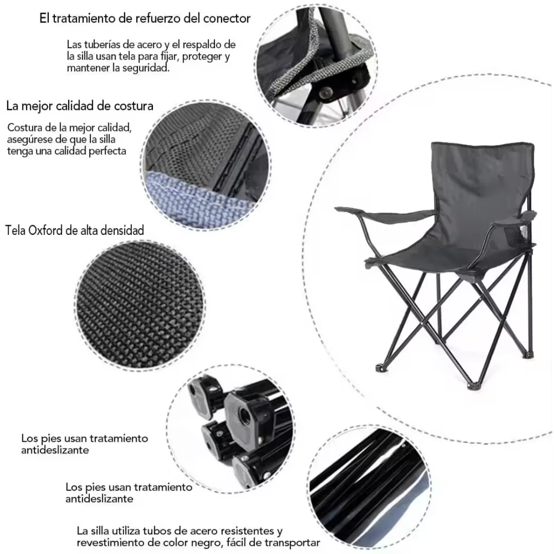 Folding steel camping chair with cover included, ideal for camping or fishing, sturdy steel structure and waterproof tarp seat