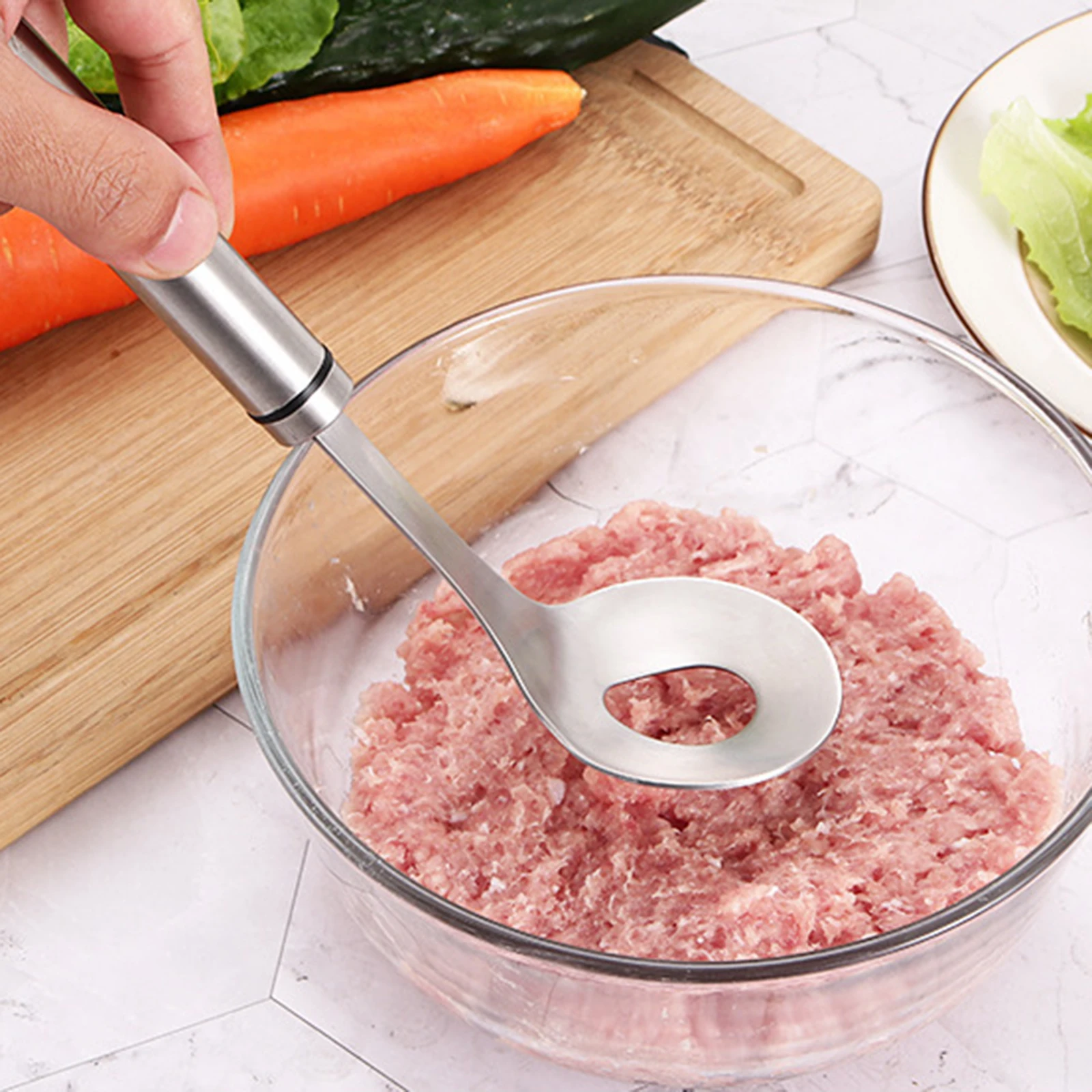 Stainless Steel Meatball Scoop Maker with Hang Loop for Shaping Round Meat Fish Food at Home