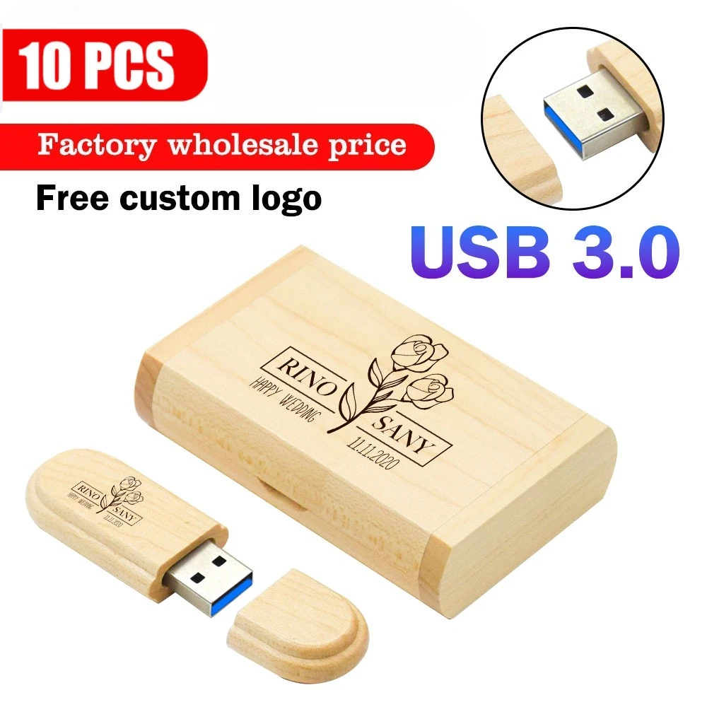 

10 шт./лот деревянный флэш-накопитель USB 3.0 128 ГБ, 64 ГБ, 32 ГБ с коробкой, креативный подарок, U-диск, 16 ГБ, 8 ГБ для ноутбука