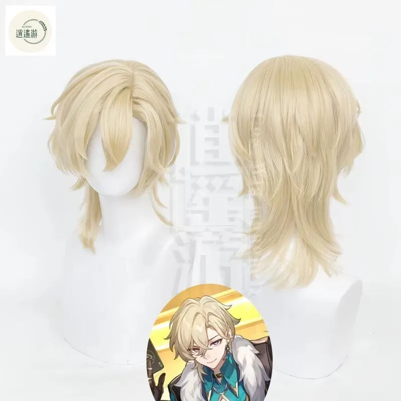 Aventurine Cosplay Wig Game Honkai: Star Rail 35CM Gold Heat-resistant Synthetic Hair Halloween Party Anime Cosplay Wigs+wig Cap