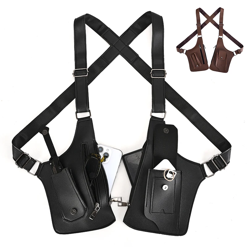 

Тактическая сумка-жилет с двойными плечевыми ремнями и множеством карманов, водонепроницаемая, из полиуретана, многофункциональная, для рыбалки, мужская, через плечо