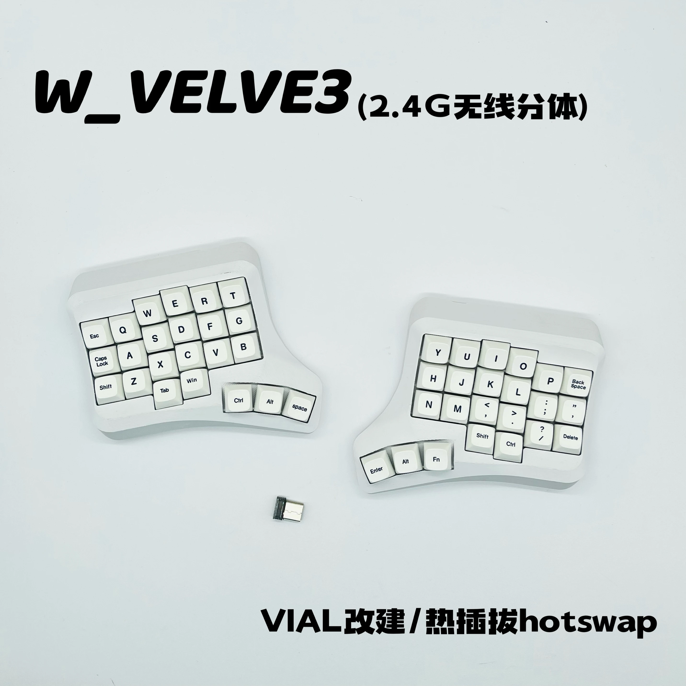 

WVELVE Wireless Split Mechanical Keyboard Custom 2.4G Split Ergonomic Keyboard 46 Key Hot Swap VIAL Gaming Keyboard Accessories