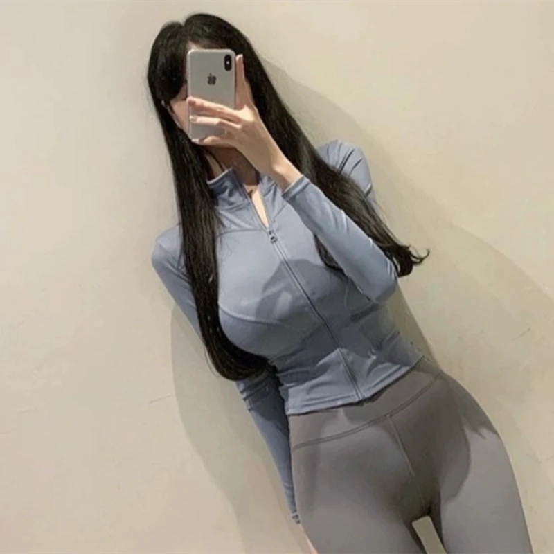 Dongda Gate Yoga Jaet 슬림핏 지퍼 스탠드 칼라 얇은 아우터 T-irt 타이트 바디 a Faionable Korean Sle Women...
