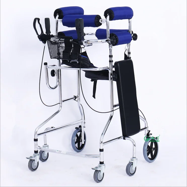 FOR Hemiplegia Walker Stand Frame with Seat Wheel Rehabilitation Device Folding Height Adjustable Lower Limb Disabled