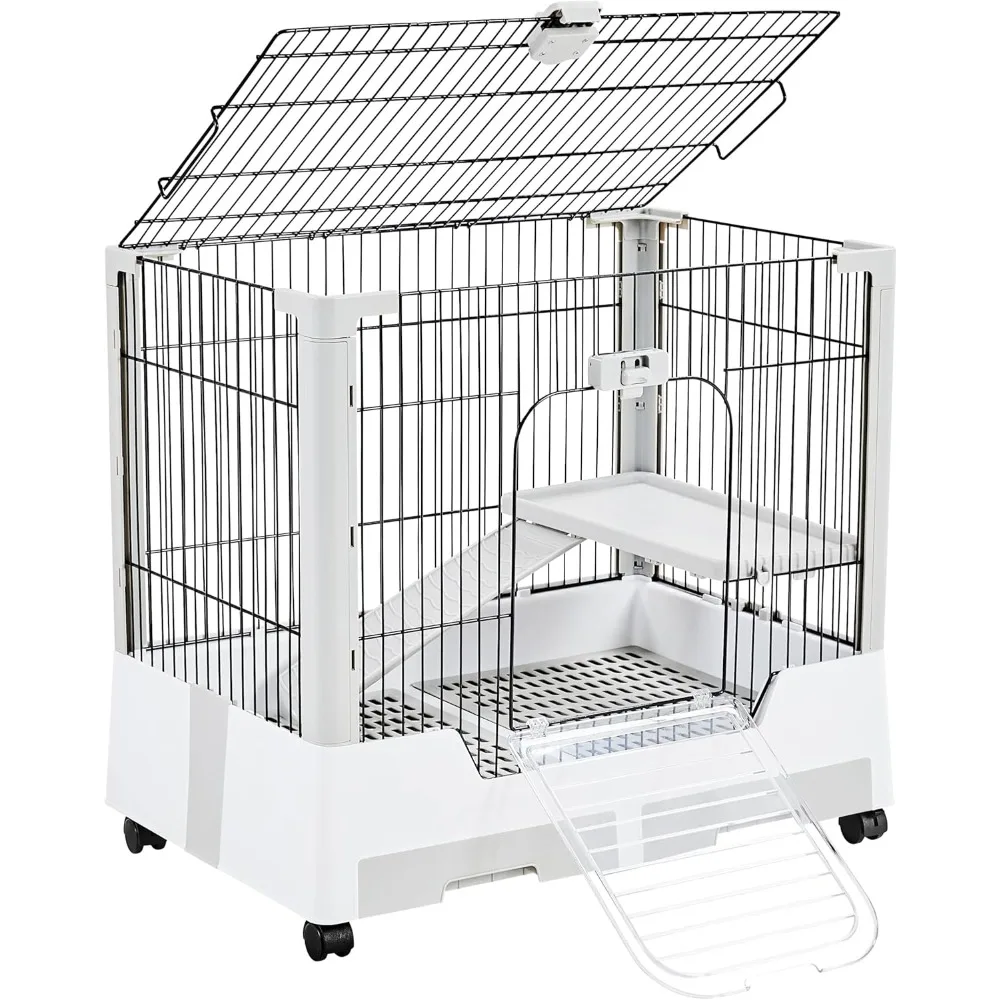 

30'' Small Animal Cage 2-Level Open Top Rabbit Cage on Wheels with Pull-Out Tray for Guinea Pig, Ferret, Chinchilla, Kitten, Bu