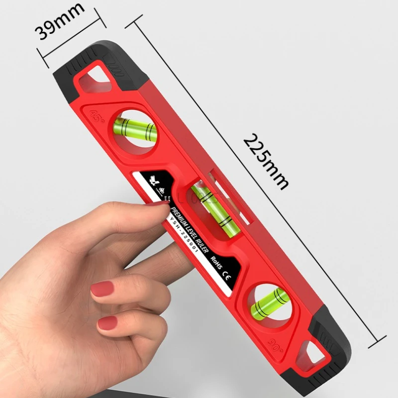 Three Bubble Level Ruler 0° 45° 90° 230mm Mini Horizontality Gauge Shockproof Magnetic Leveling Aligner Inclinometro Level Tools