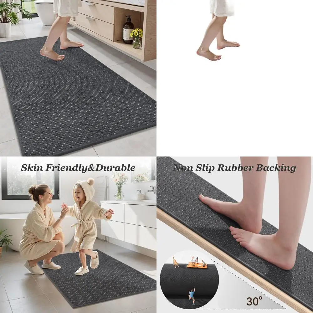 

High-Absorbency Thin Bath Mat, Anti-Slip Rubber Back, Quick-Dry, Dark Grey, 24x70