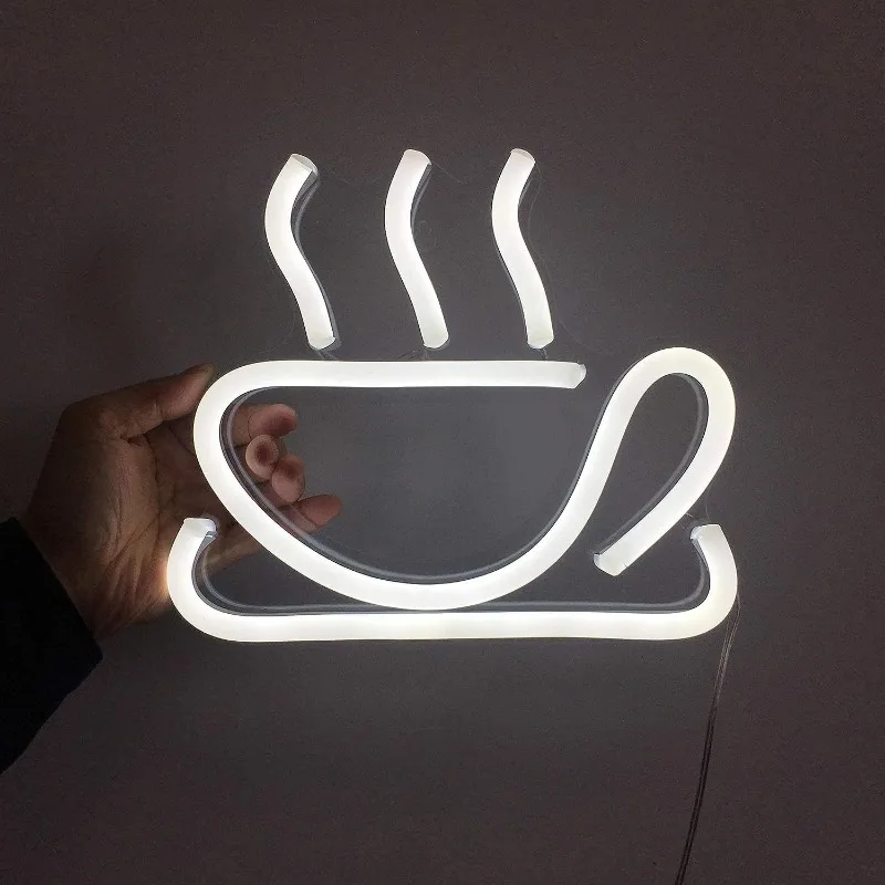 LED Coffee Cup  Neon Sign USB Powered Neon Signs Night Light 3D Wall Art Kitchen Bar Restaurant Living Room Decor Lamp Signs