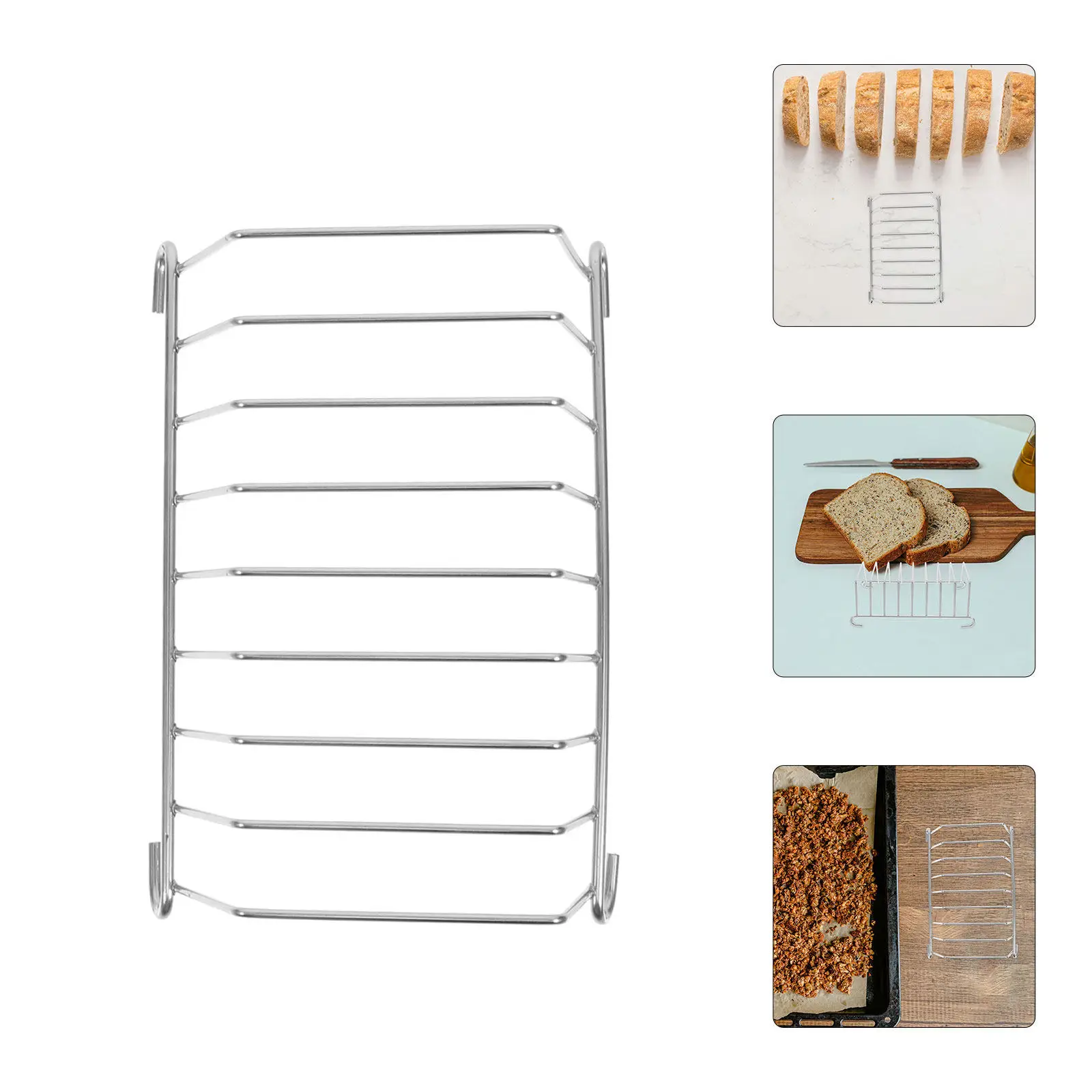 

2Pcs Stainless Steel Metal Bread Rack Smooth Surface Kitchen Toast Cooling Stand Household Tabletop Countertop Toast Storage