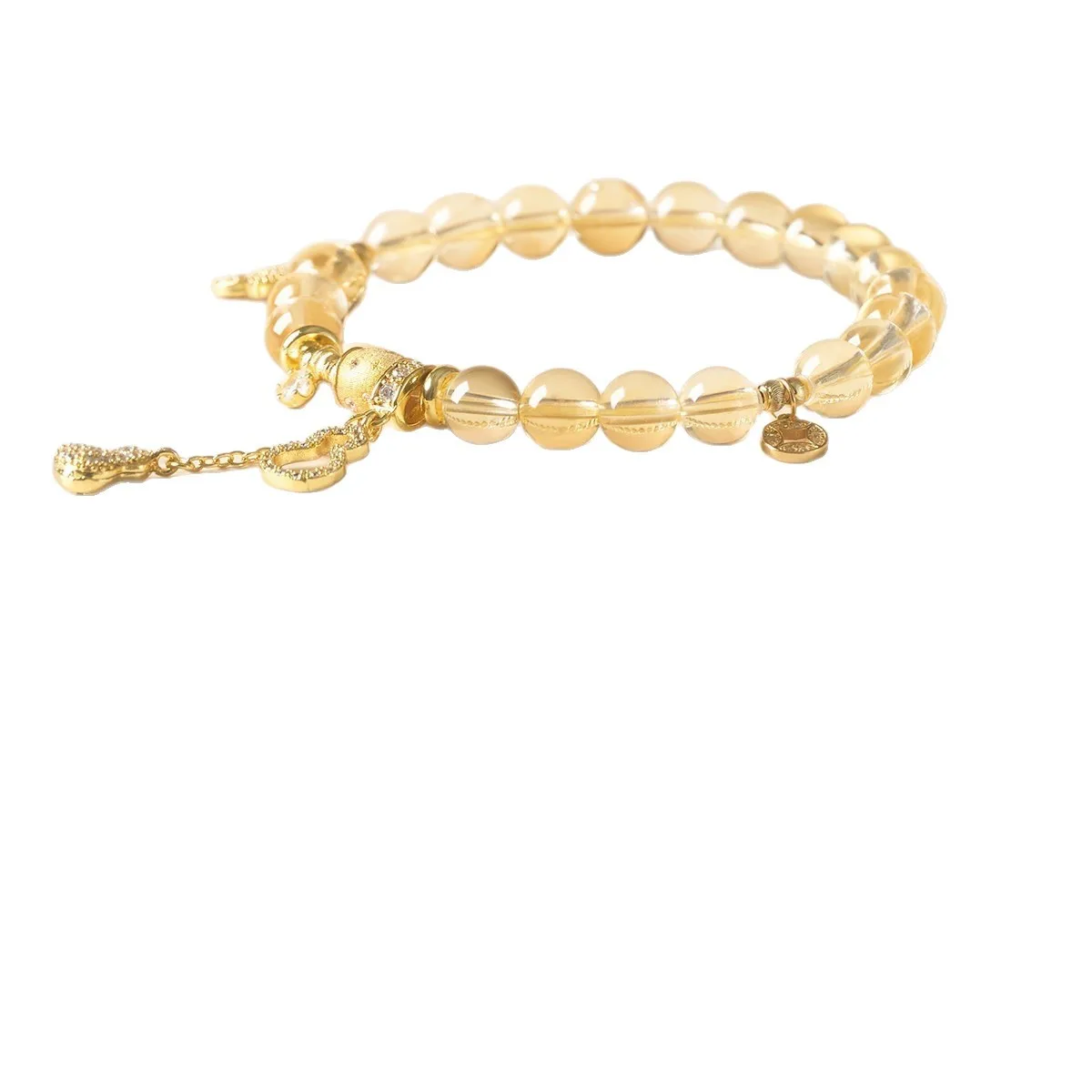 Chinese Style Natural Citrine Beaded Bracelet For Women Lucky Gourd Charm Attract Wealth Blessing Good Luck Delicate Wrist Jewel