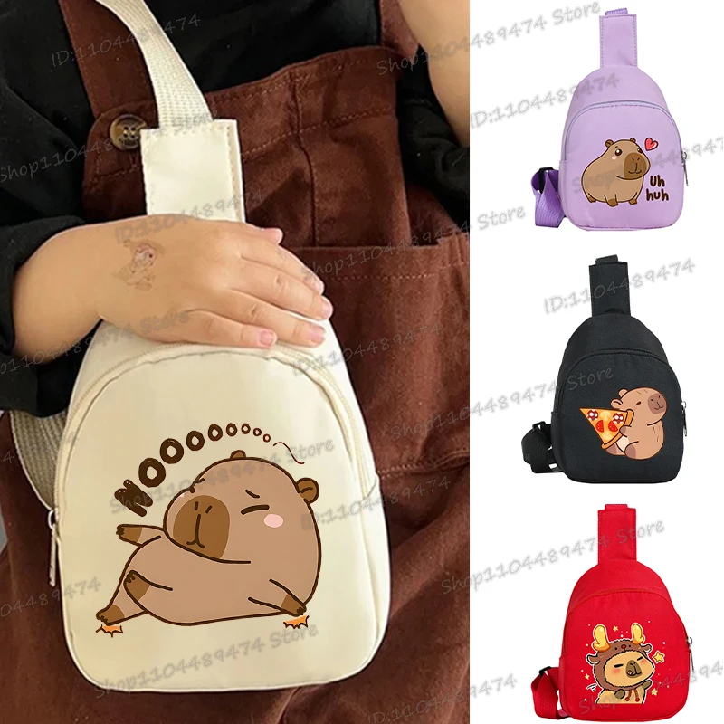 الكرتون كابيبارا حقيبة الصدر لصبي فتاة مضحك الحيوان كابيبارا طباعة في الهواء الطلق حقيبة ساعي الاطفال محفظة نسائية للعملات المعدنية حقيبة كروسبودي الموضة