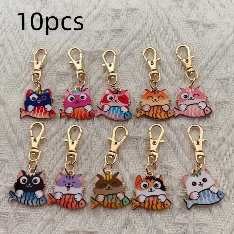 10pcs alloy printed cat keychain, suitable for bag, wallet hanging accessories, the best choice for gifts view 3