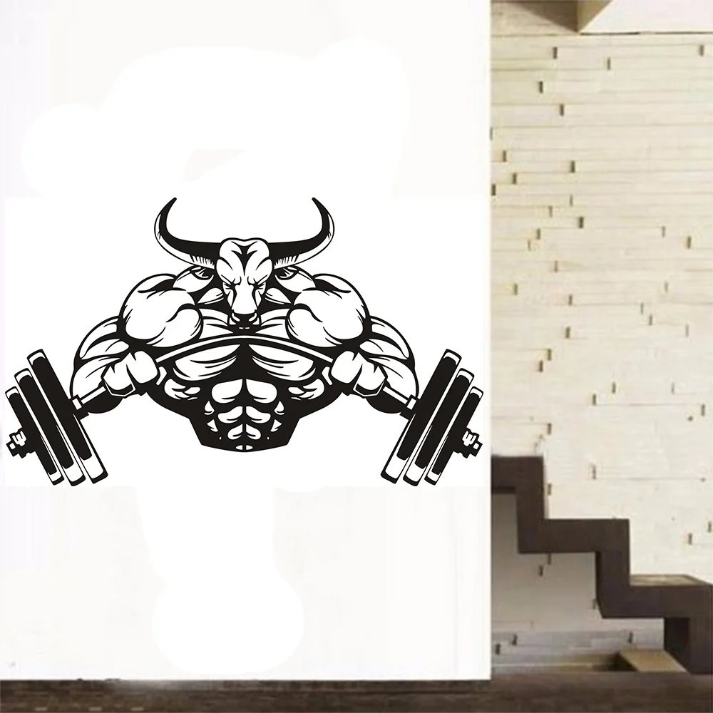 Gym Sticker Fitness Bodybuilding Posters Muscle Dumbbell Vinyl Wall Parede Decor Sports Gym Sticker