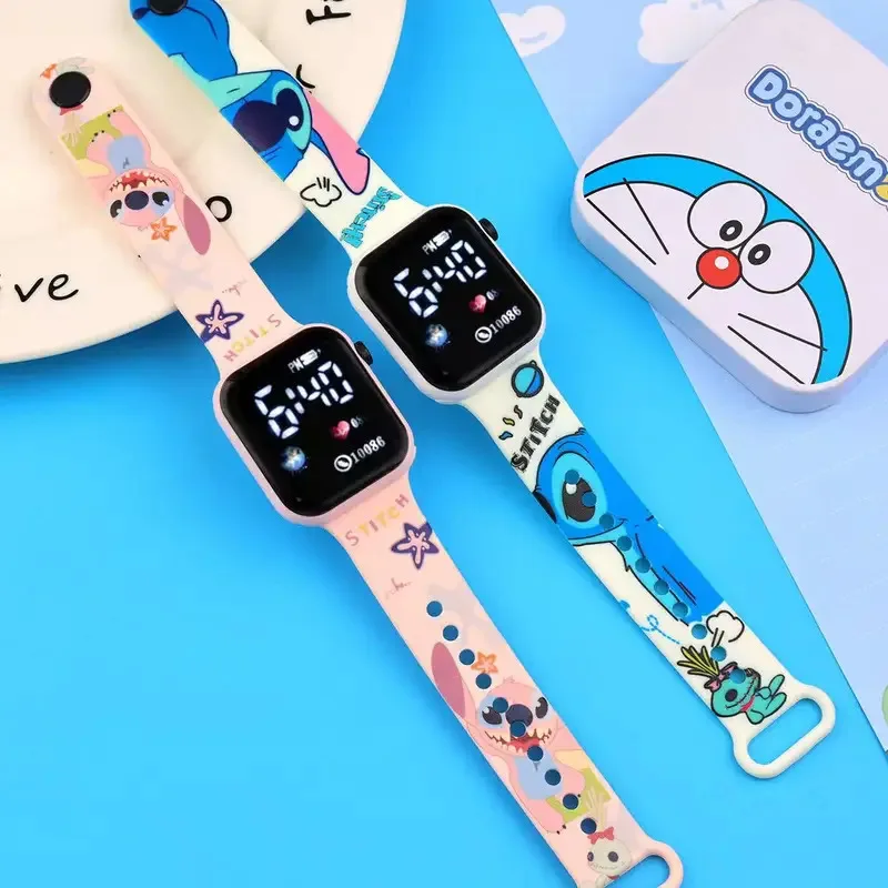 New Disney Stitch Cartoon Color Printed Student LED Electronic Watch Fashionable Printed Square Y1 Button Electronic Watch