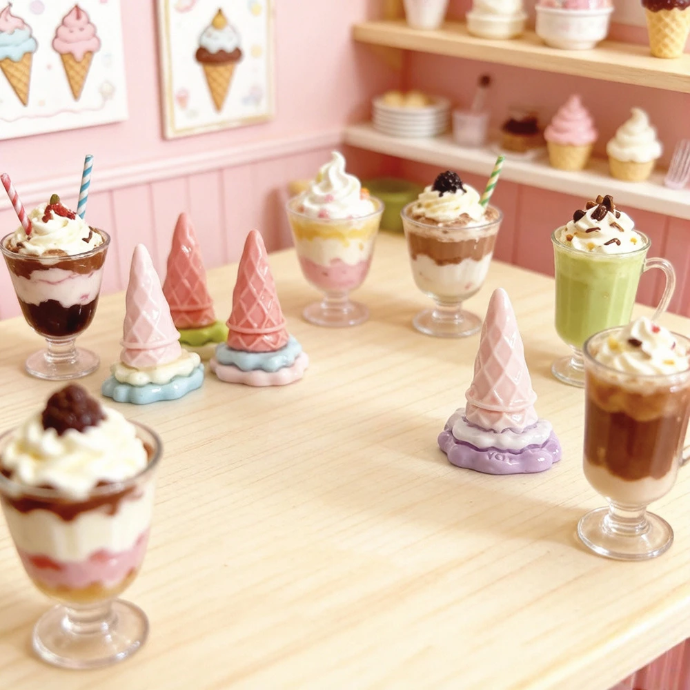Kawaii 3D Ice Cream Cone Resin Cabochon DIY Accessories for Keychain Doll House Kitchen Decor Miniature Craft view 2