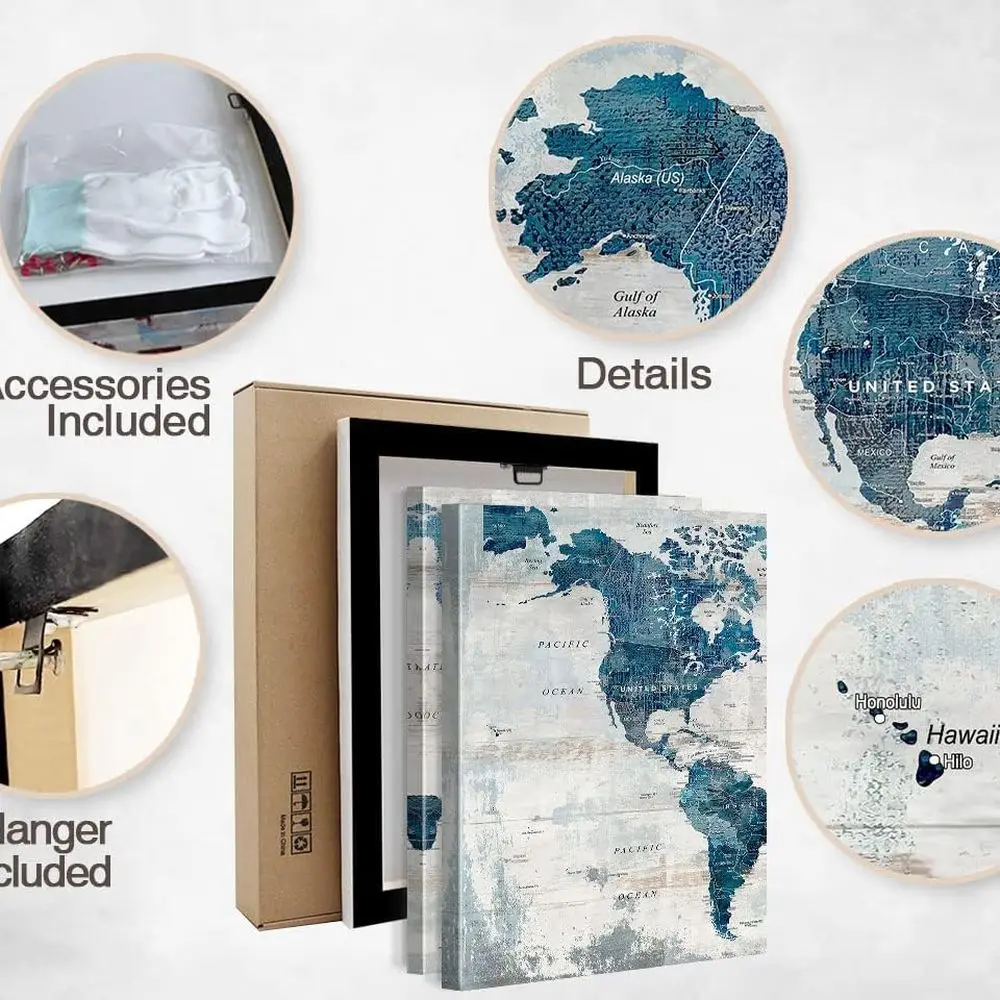 فن خريطة العالم الملهم - ديكور حائط مقاس 48 × 24 لغرفة المعيشة والمكتب وغرفة الطعام #4