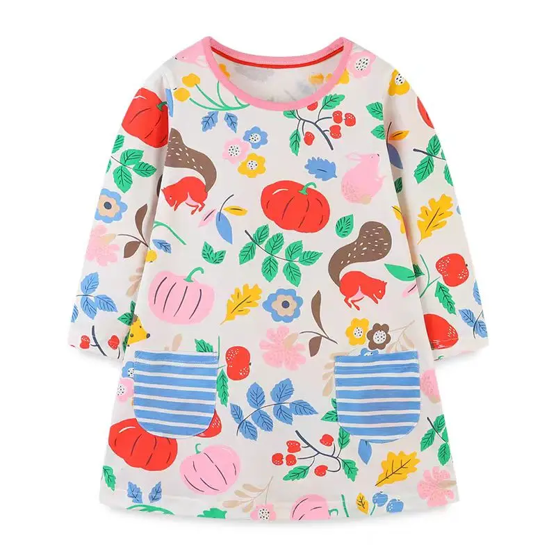 Little maven Baby Girls Dresses Animal Bees Birds Children Cotton Dress Autumn Spring 2025 New Unicorn Kids Elegant Dress