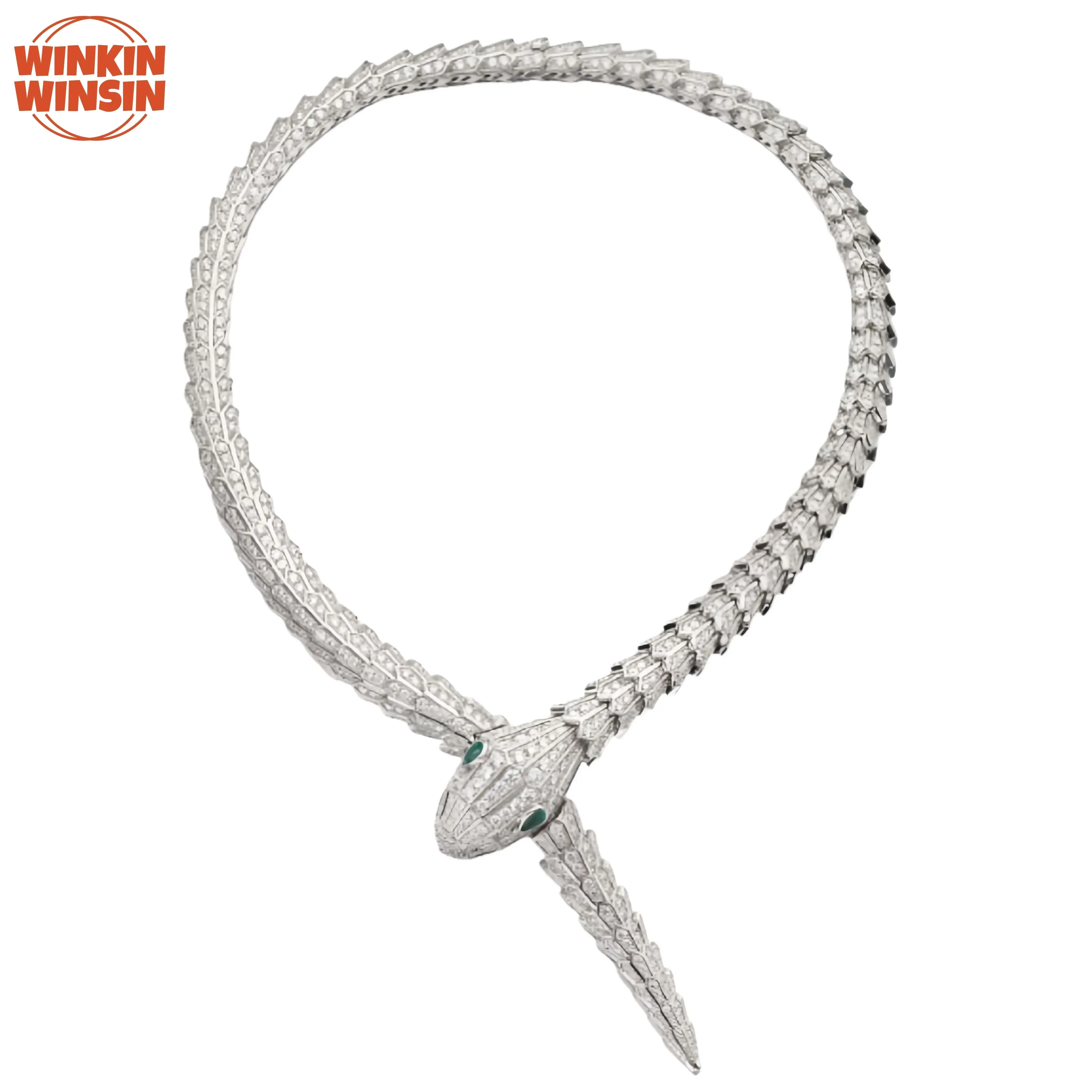 

Winkin Winsin Luxury Designer Brand Snake 925 Sterling Silver Necklaces Woman Pendant Quality Green Gemstones Necklace Jewelry