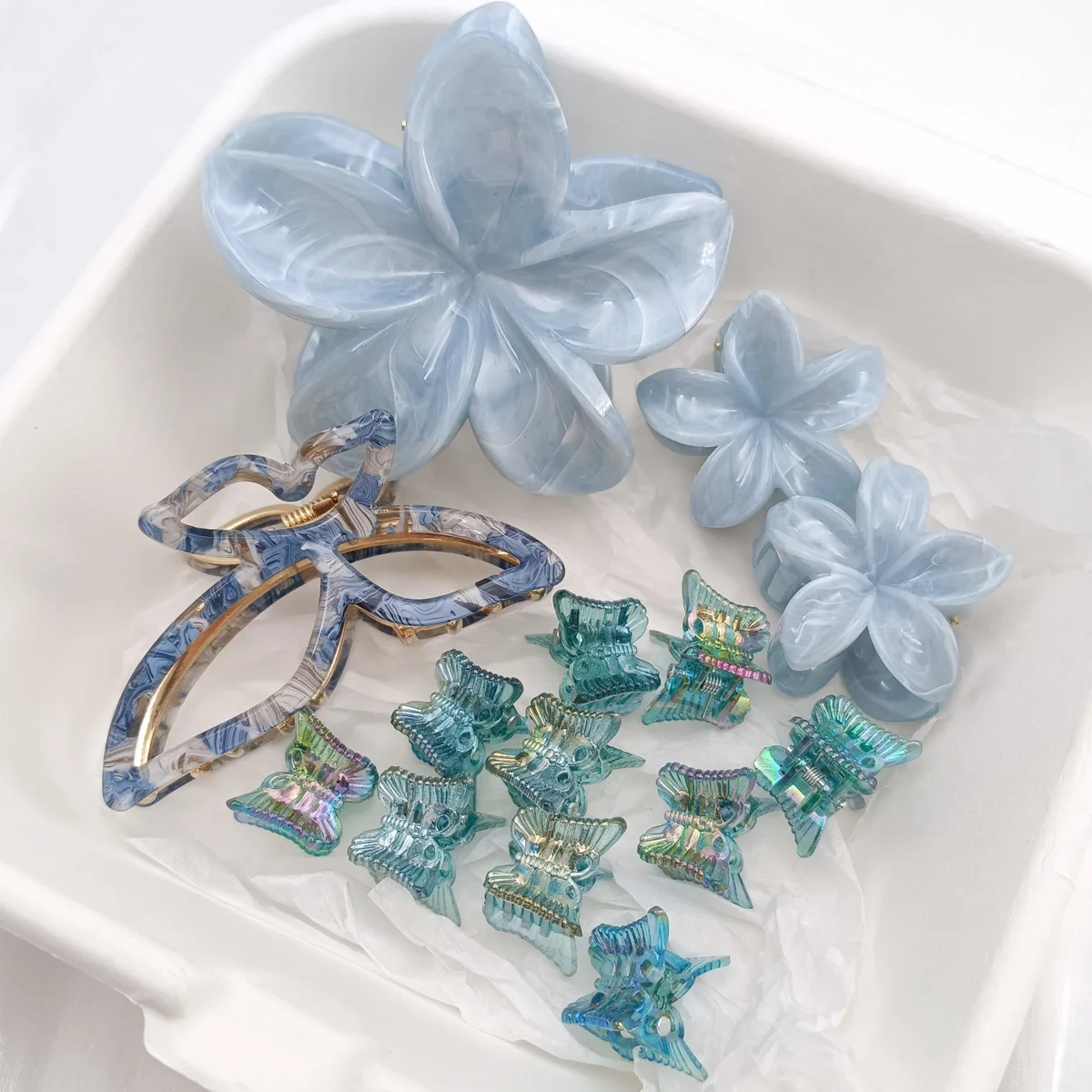 

2/13/16 PCS butterfly flowers Blue hair claw and hairband with AB color butterfly pearl for women hair accessories