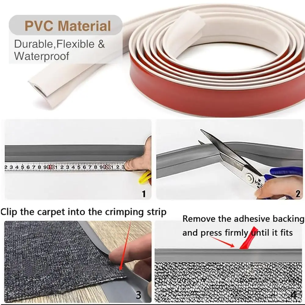 PVC Carpet Edge Trim Strip Cuttable Flexible Floor Transition Strip Waterproof Self Adhesive Tile Transition Cover