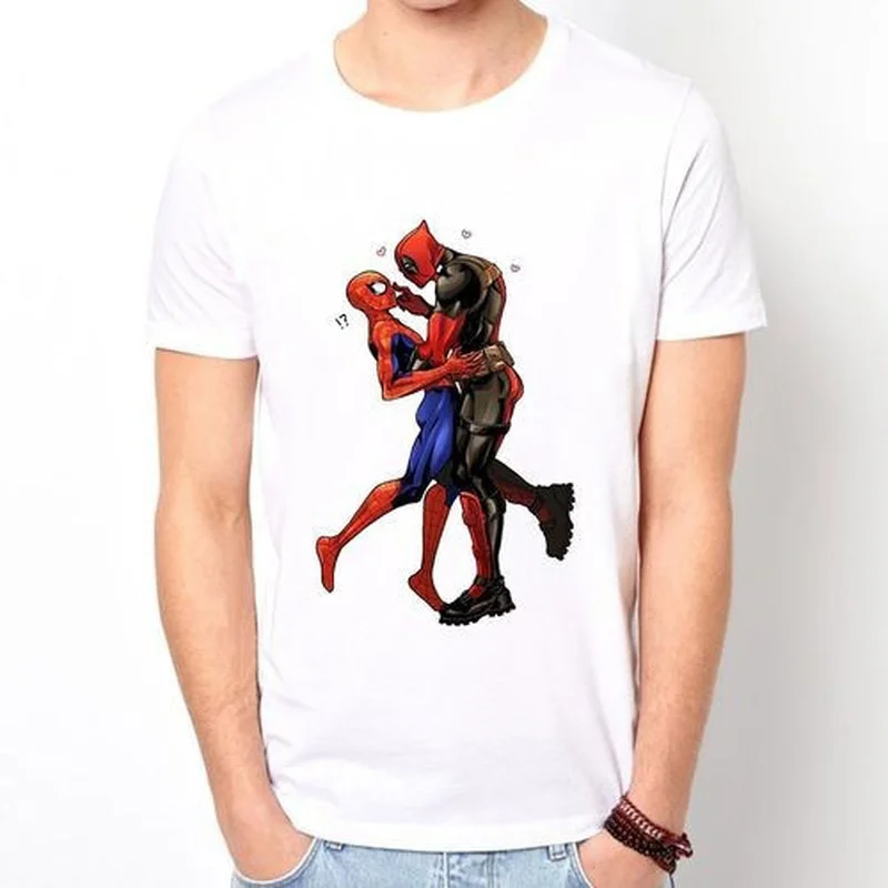 

Spider Man Short Sleeved T-Shirt For Male Avengers Fans Parody Base Shirt Deadpool Gift Wholesale Peripheral Summer