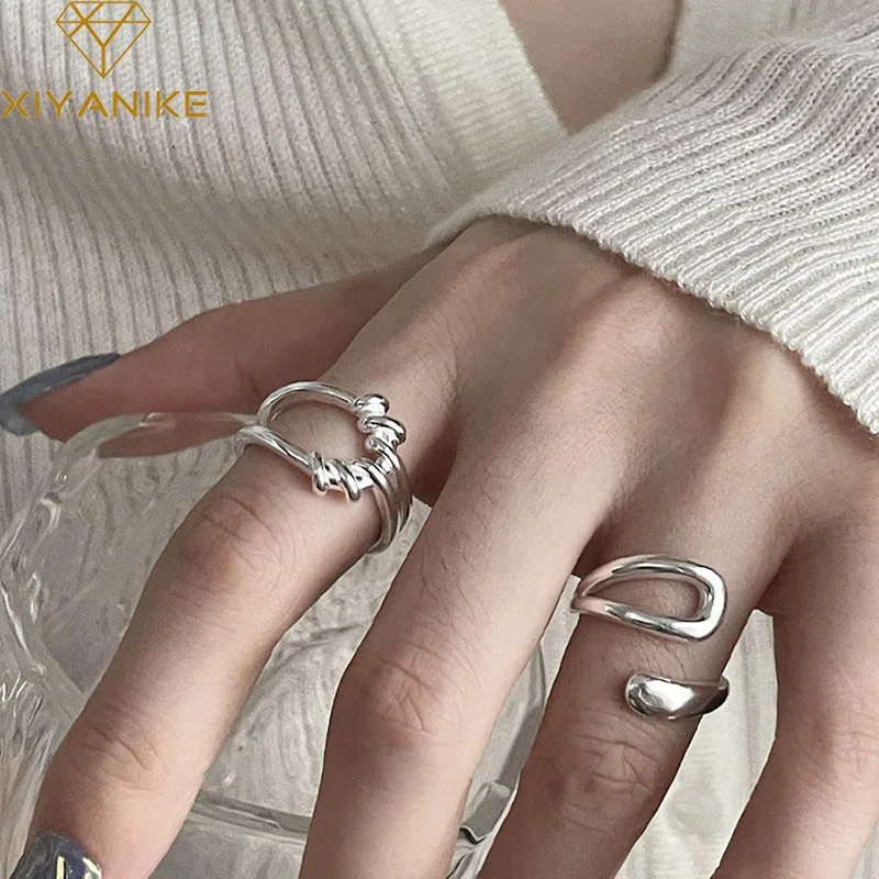 XIYANIKE Wrapped Lines Hollow Cuff Finger Rings For Women Girl Luxury Simple Fashion Jewelry Ladies Gift Party anillos mujer