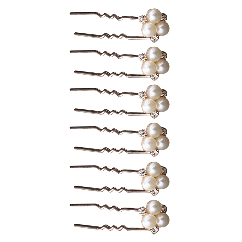 

6 Pcs Rhinestone Hairpin Accessories Jewelry for Wedding Bridal Fork Stick Hairpins Elegant Clips Pearl Barrette Women's Pearls