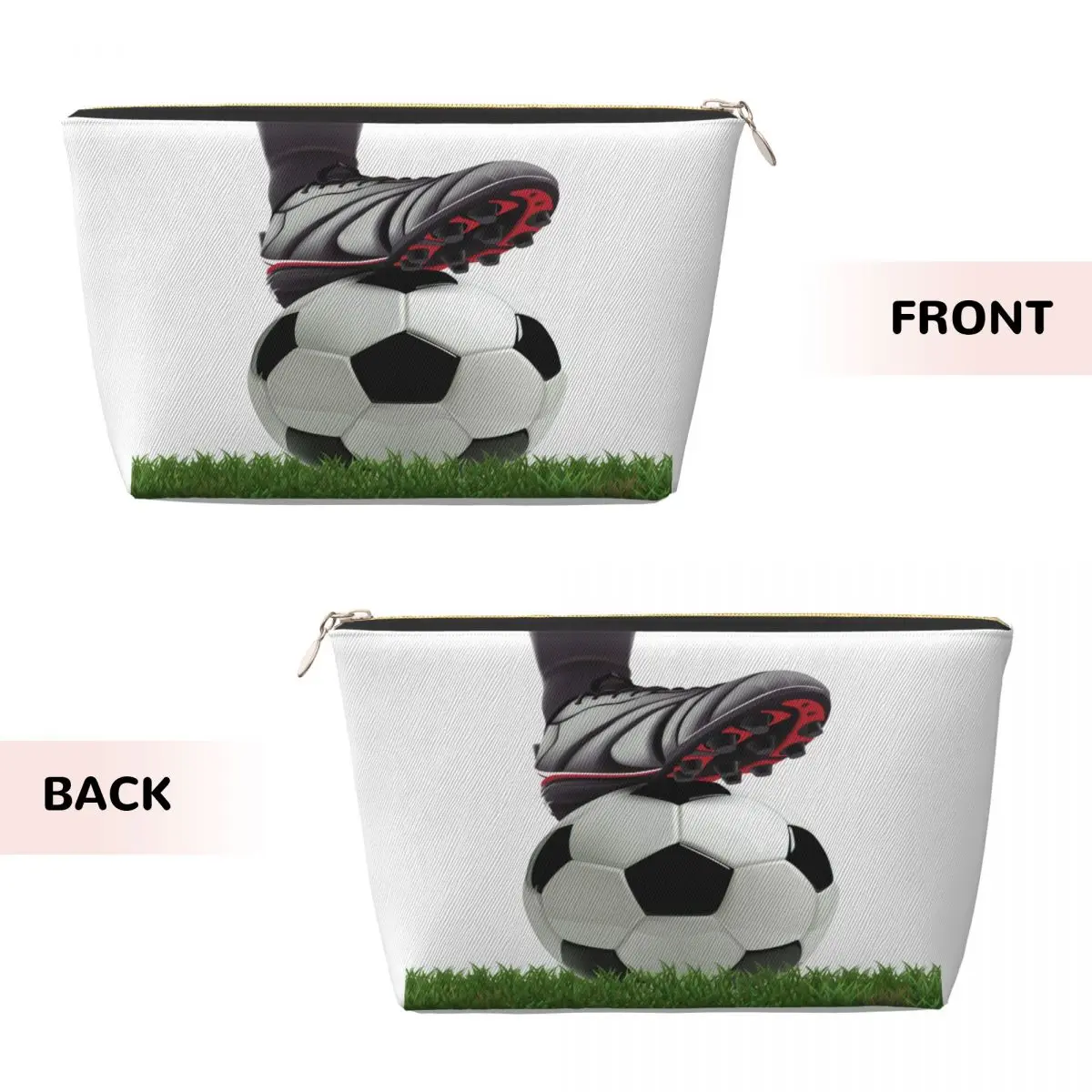 Custom Soccer Ball With Football Player Feet On Grass Makeup Bag for Women Travel Cosmetic Organizer Cute Storage Toiletry Bags