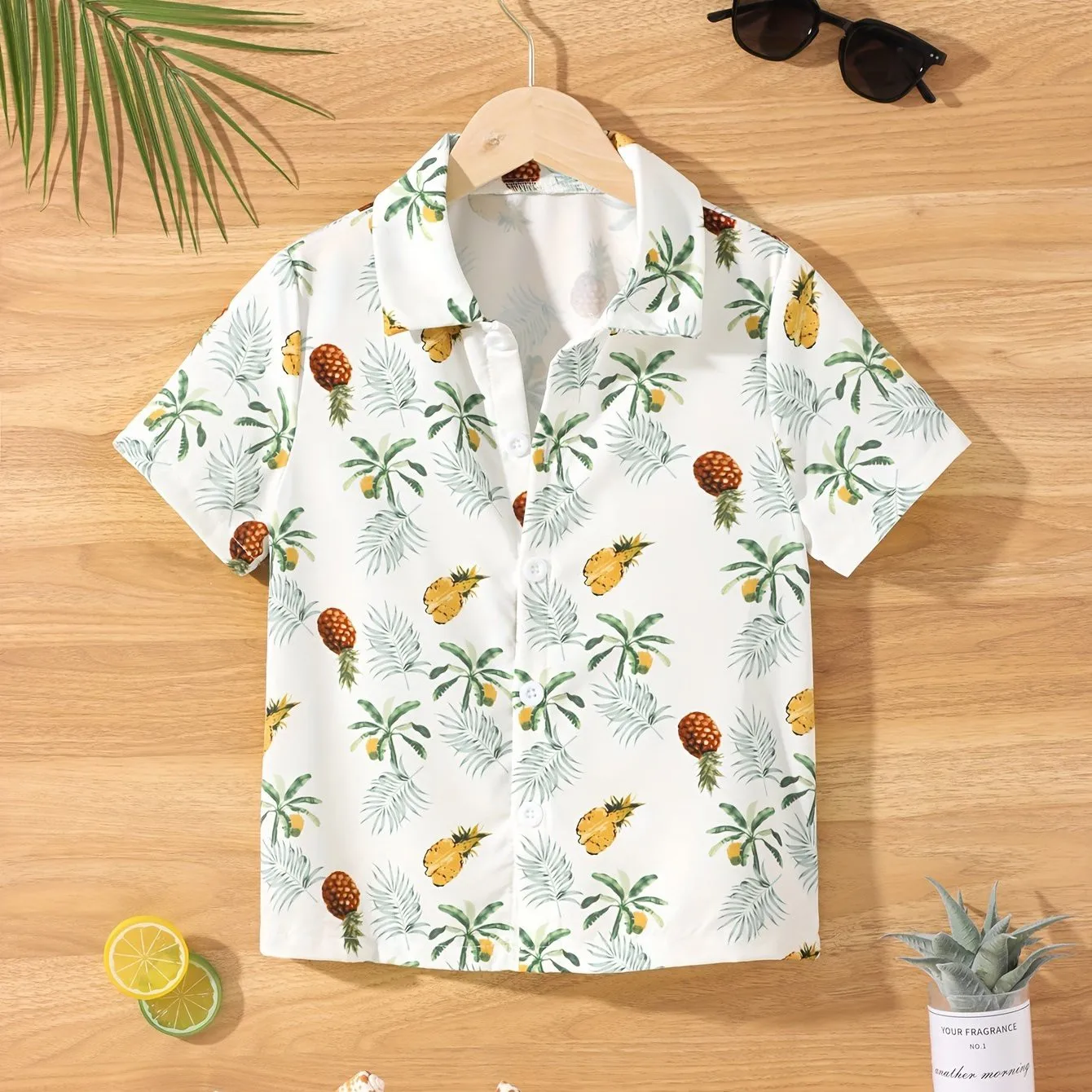 Fruit Cherry And Banana Print Boys Creative Shirt Casual Short Sleeve Lapel Cool Shirt Tops Girls Boys Clothes Summer Outdoor