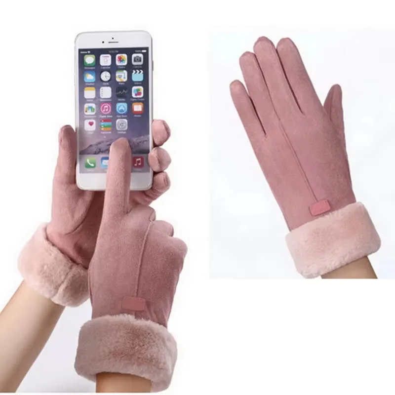 Damen-Winterhandschuhe aus dickem Fleece mit Touchscreen, modische warme Wildleder-Outdoor-Handschuhe, Damen-Fahrhandschuhe, Sport-Fahrradhandschuhe