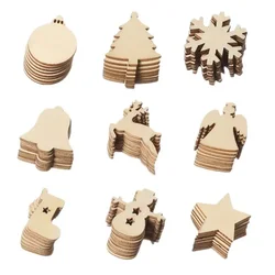 10pcs/pack Christmas DIY Wooden Pendants Tree Snowman Star Snowflake Ornaments Decorations for Christmas Xmas Tree Ornaments