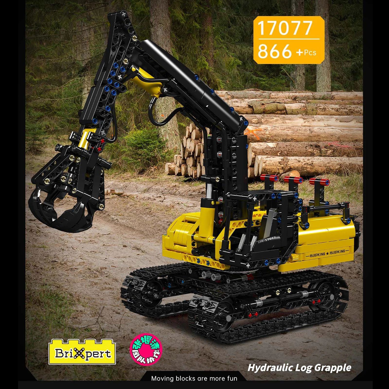 Mould King 17077 blocs de construction hydraulique bûche grappin modèle MOC grue mécanique jouet multi-engrenages contrôle pièces pneumatiques 866 pièces