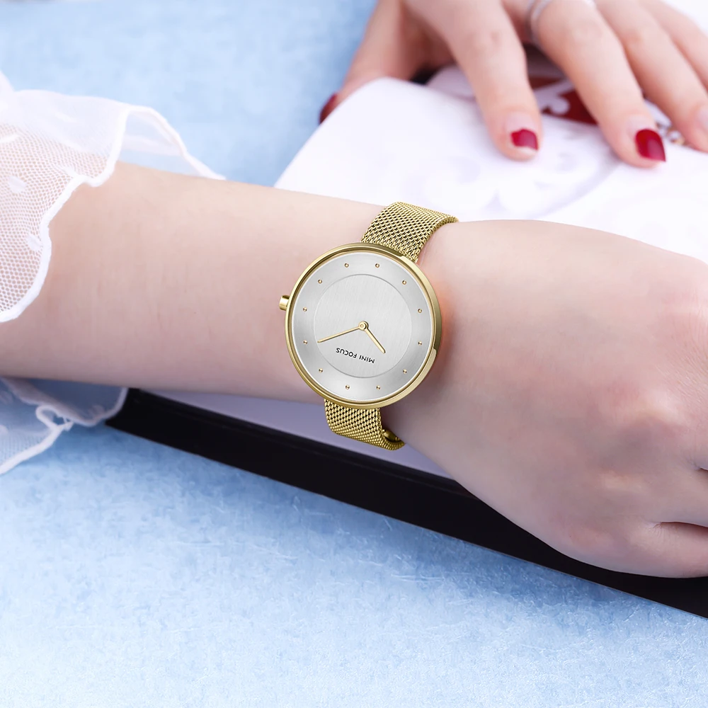 MINI FOCUS MF0179L Luxury Ladies Watch Simple Dial Design Mesh Stainless Steel Band Waterproof Women Quartz Watches