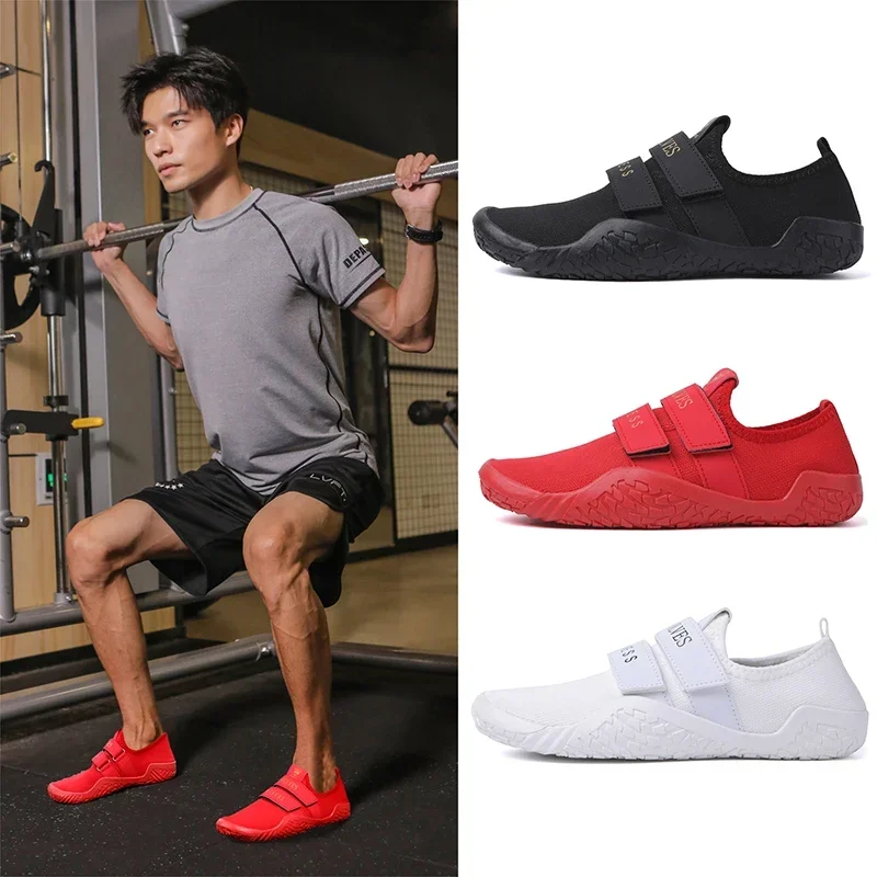 Men's Casual Sports Shoes Zero Drop Fitness Squat Shoes Tensile Hard Squat Indoor Professional Exercise Weight Lifting Yoga Gym