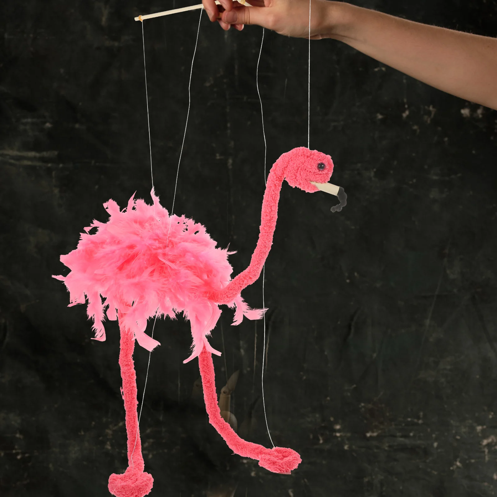 String Flamingo Baby Toys Animal relleno Marioneta de avestruz de bambú Marioneta divertida