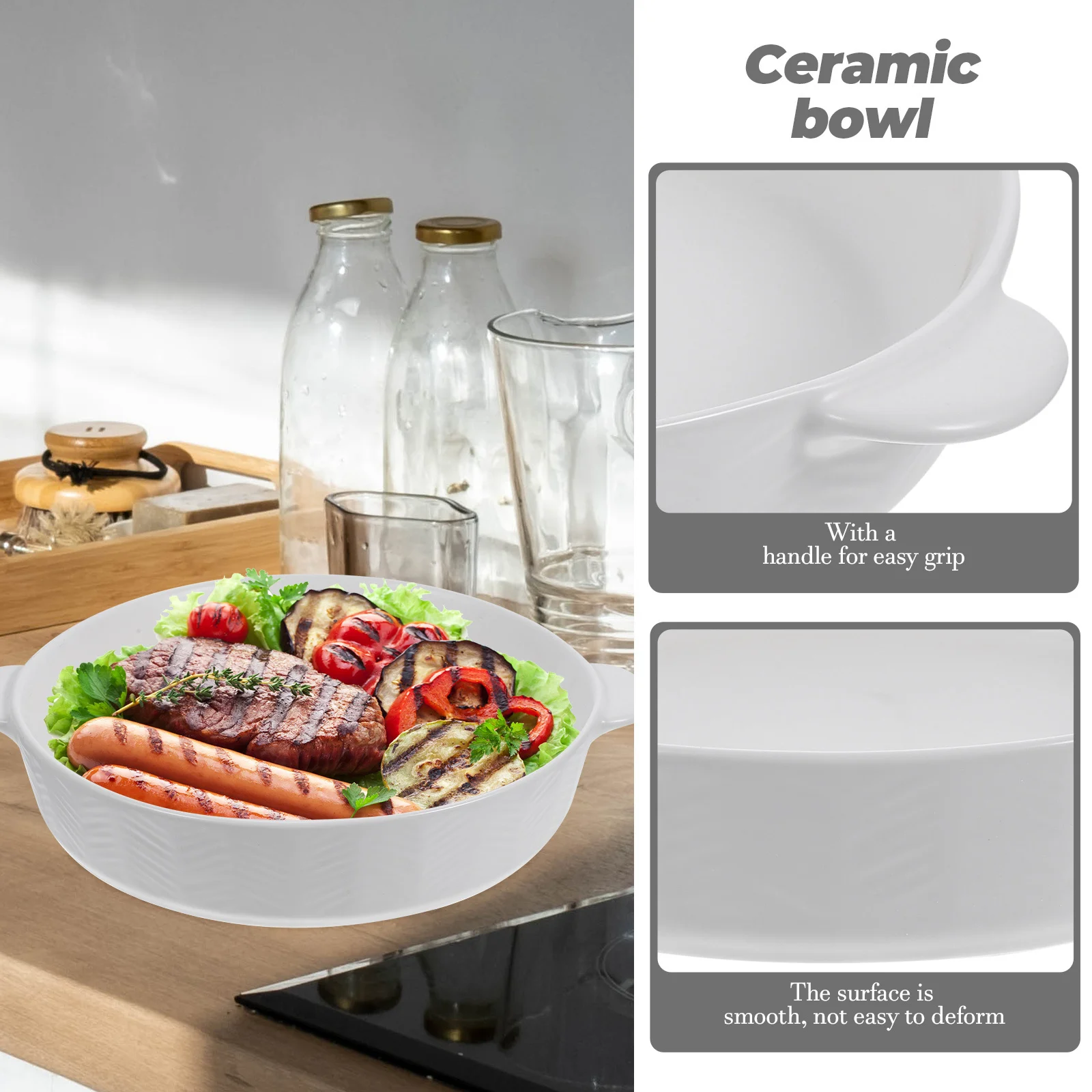 

Керамические формы для выпечки, круглая форма для выпечки, сковорода с двойной ручкой, антипригарная духовка, идеально подходит для мяса и овощей