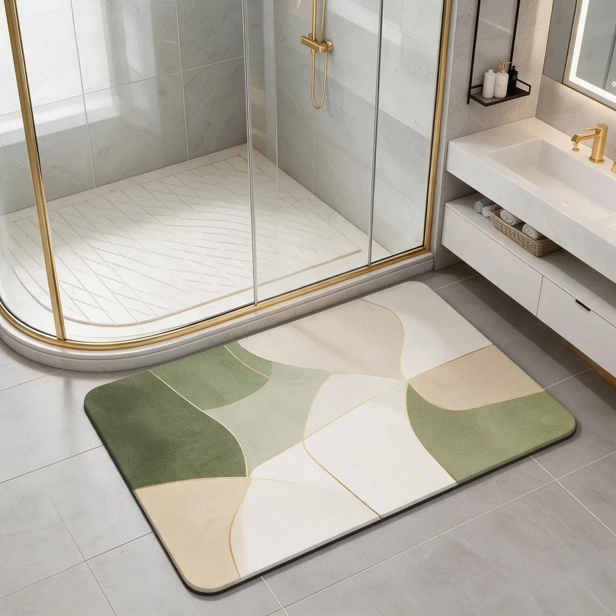 Tappetino da bagno quadrato in fango di diatomee, assorbente, con fondo in gomma antiscivolo, ideale per WC e ingresso.