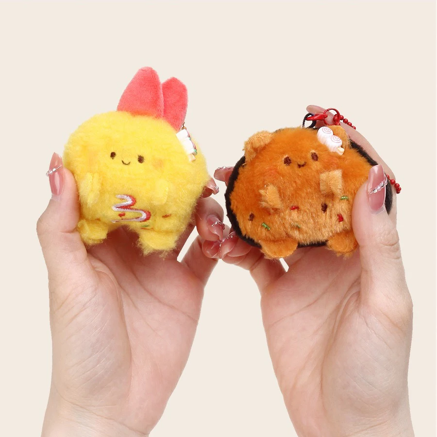 1 Pair Funny Magnetic Food Plush Keychains Kawaii Burger/Takoyaki/Toast/Shrimp Tempura Bag Pendant Soft Stuffed Toy Key Ring view 3