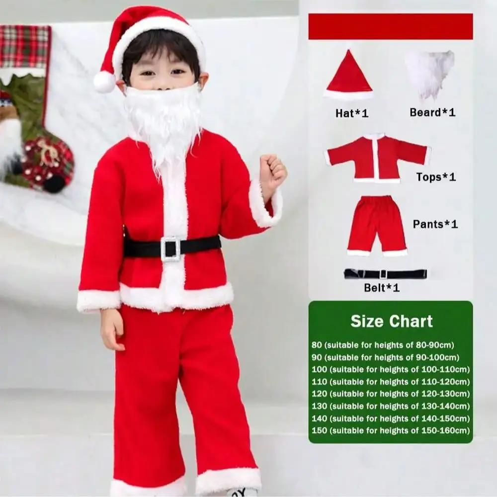 Conjunto de fantasia infantil de Natal – Conjunto de Papai Noel Vermelho (incluindo chapéu e outros acessórios) fantasia de festa de feriado
