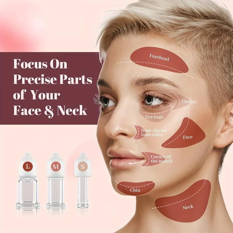 Ventosas faciais elétricas, ferramentas de ventosas faciais, massagem para olhos, pescoço, bege claro, cuidados, ventosas a vácuo de 3 tamanhos