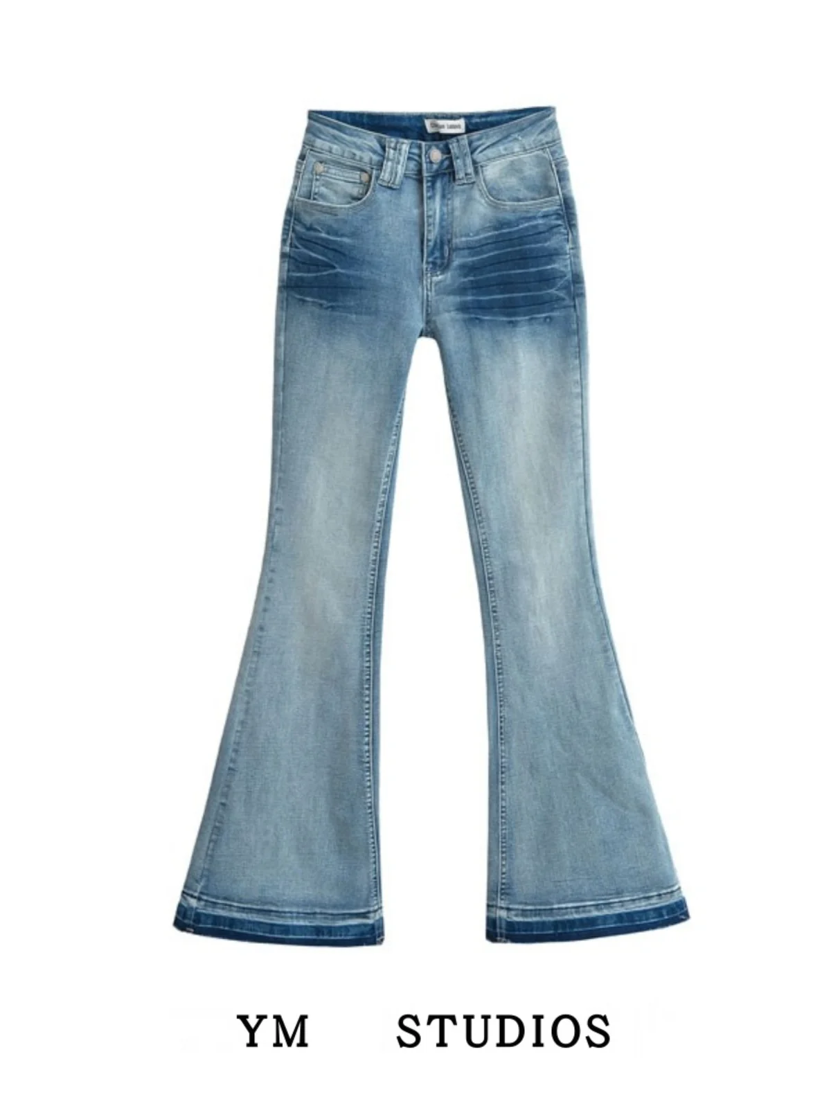 

Американские эластичные облегающие джинсы High Street с потертостями, мягкие пряные джинсовые джинсы, женские удлиняющие винтажные расклешенные длинные брюки