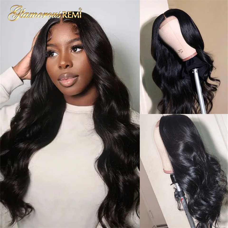 

Transparent Lace Frontal Human Hair Wigs Brazilian Remy Hair Pre Plucked Natural Black Color Body Wave Wigs For Woman Baby Hair