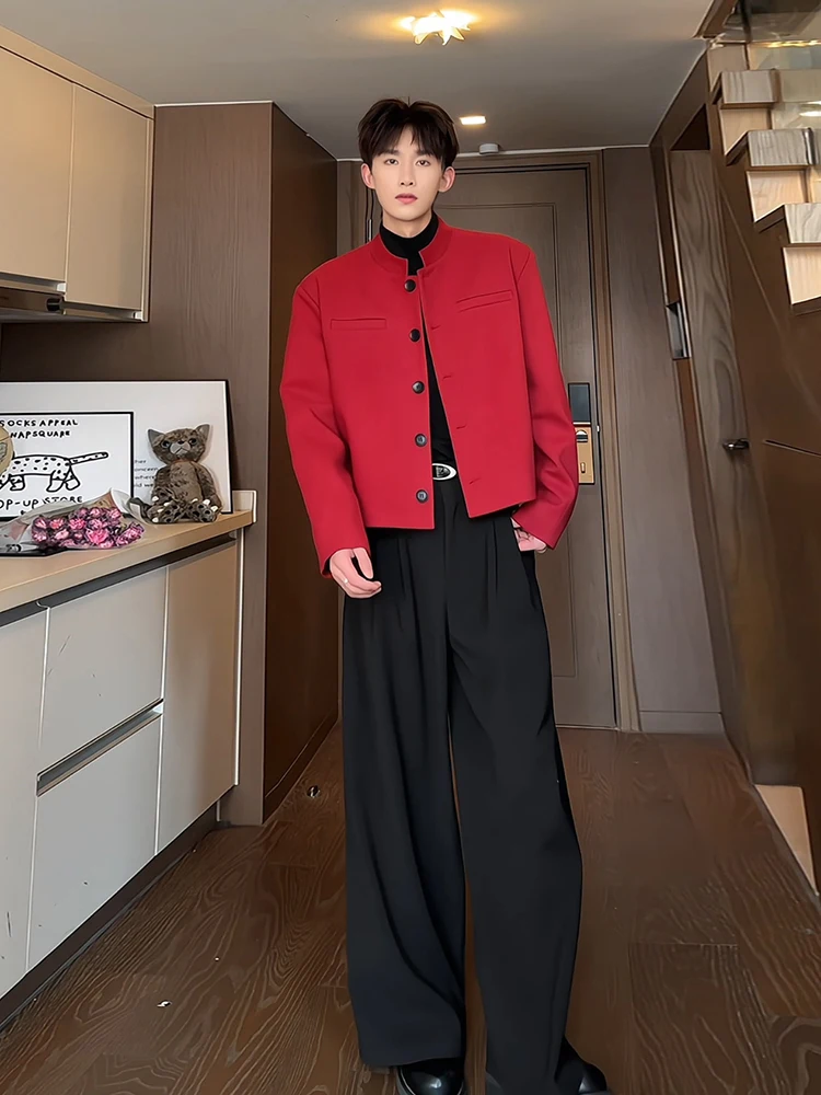 

Мужской костюм Ankela Red: приталенный пиджак с подплечниками в стиле ретро, китайский стиль, повседневный, в стиле Old Money, модный, молодежный