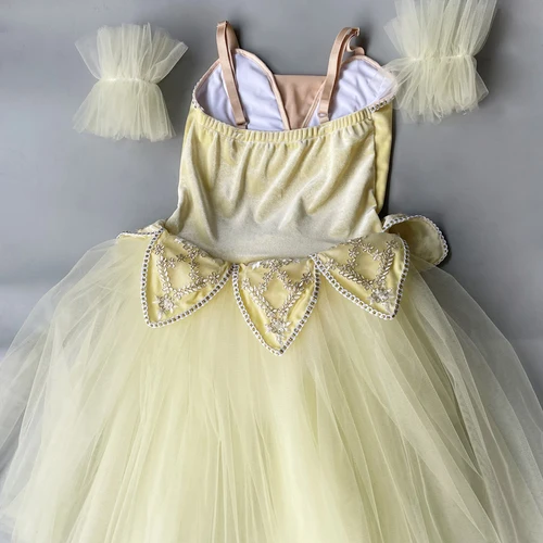 Imagen 2 del producto Vestido de Ballet amarillo para niñas, falda de Ballet, Vestido largo de baile para niños, disfraces de bailarina de rendimiento, faldas de danza del vientre