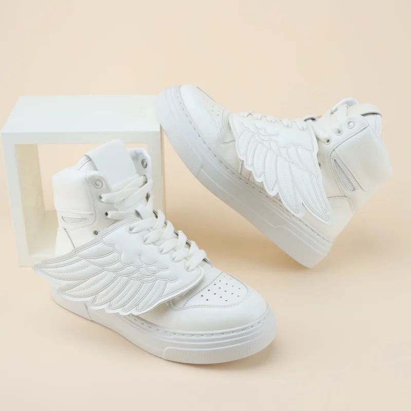 

Designer Wing High Top Women Casual Trainers Fashion All Match Runway Sport Shoes Flat Heel Chunky Sole Casual Sneakers Lace Up