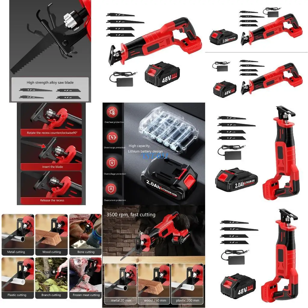 

E15A Rechargeable Brushless Reciprocating Sawer Safety Switches Ergonomic Grip Multipurpose Cutting Tool For Home Use