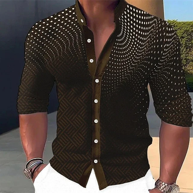 Personalized Style Summer Shirt Slim Fit Single Breasted Top Stand Collar Long Sleeved Shirt Men's Beach Long Sleeved Shirt MB1