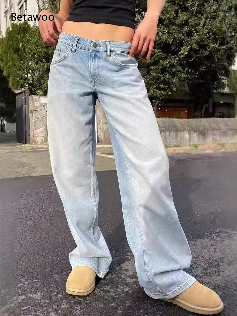 Mid Rise Loose Wide Leg Denim Pants Relaxed Soft Denim Fabric Perfect for Daily Walks and Matching Various Casual Tops